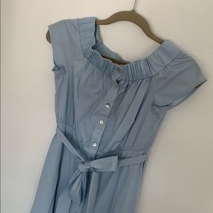 Off-the-shoulder blue midi dress